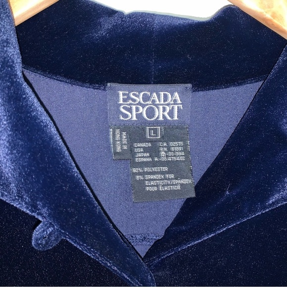 Escada Sport Vintage Velour Shacket Button Front Navy Velvet  Women's Size Large - Picture 4 of 7